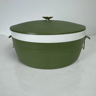 Vtg Olympian 9.5x4 Therm-O-Ware Avocado Green Insulated Serving Bowl w Lid 70s - Image 1 of 4