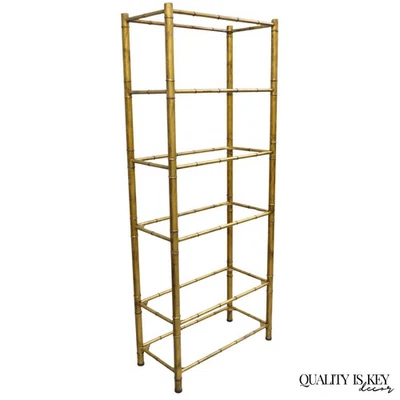 Librería vintage Hollywood Regency dorada hierro metal imitación bambú Etagere Foto 1 de 4