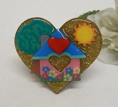 COLLECTIBLE ECHO & HARA MIXED MEDIA HOUSE PIN/BROOCH - Image 1 of 3