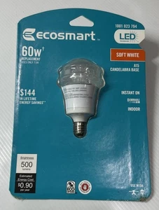 EcoSmart LED Light Bulb A15 60W Eqv Soft White Candelabra Base 500 Lumens - Picture 1 of 2