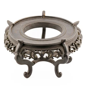 Antique Chinese Carved Wood Stand Archaic Round Base Qing Dynasty Era 19th Cen - Picture 1 of 16