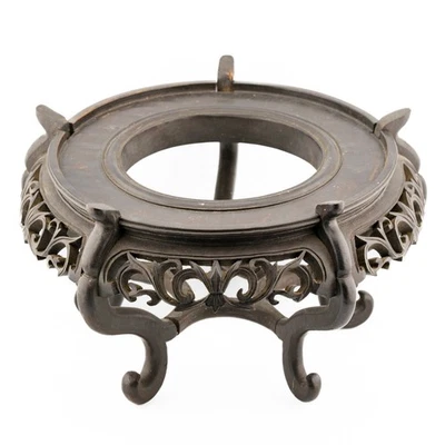 Antique Chinese Carved Wood Stand Archaic Round Base Qing Dynasty Era 19th Cen - Image 1 of 4