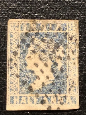 Sello usado azul INDIA QV 1854 media Anna 1/2 A SG2 Foto 1 de 3