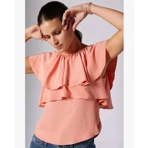 $ 248 Joie Lennon Damenoberteil Stufen Rüschen 100 % Seide Koralle Dunst Small - Bild 1 von 10