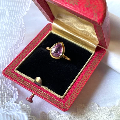 💗 ANILLO bisel oro amarillo 22K pera zafiro rosa sin calentar 1,91 quilates talla 5,25 ✨ Foto 1 de 4