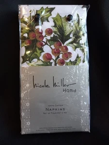 Brandneu/Nicole Miller Home Servietten/100 % Baumwolle/4er Set/Holly Design - Bild 1 von 3
