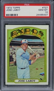 1972 Topps Jose Laboy #727 PSA 10 GEM MINT - Picture 1 of 2