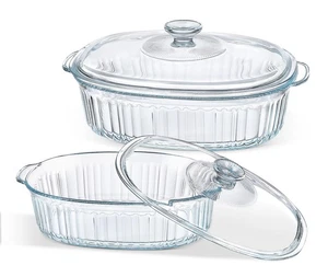 4-Piece Glass Casserole Baking Dish, Set of 2 Casseroles With Glass Lids, 1.9... - Picture 1 of 8