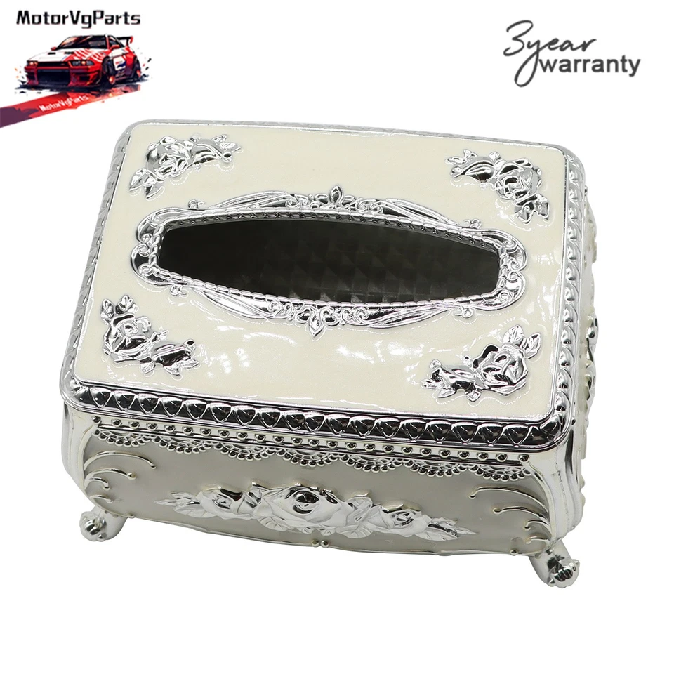 Silver White Luxury European Style Tissue Box Holder New - Image 1 of 4