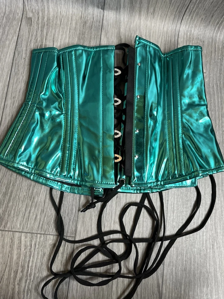 Espartilho de pomar raro em cromo verde-mar azul-petróleo, tamanho 24 não temperado usado uma vez - Imagem 1 de 4