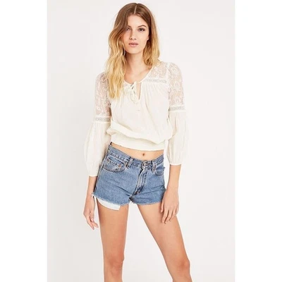 Blusa Campesina Denim & Supply Blusa Corbata Borla Encaje Transparente Talla M Calada Boho  Foto 1 de 4
