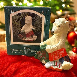 Vintage Hallmark Dad Handcrafted Ornament 1988 Keepsake With Box Polar Bear - Picture 1 of 9