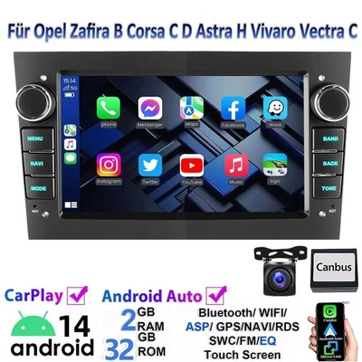 Autoradio Carplay Für Opel Corsa C/D Zafira B Astra H Android14 GPS Navi RDS Cam - Bild 1 von 4