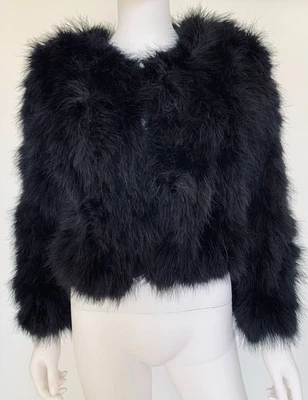 Chaqueta Pluma Marabú Negra Glam Disco Vintage Años 80 PEQUEÑA Foto 1 de 4