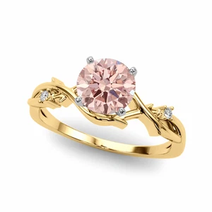 Two Tone Gold Ring IGI Lab Grown Fancy Vivid Pink Diamond Round 1.06 Ct 14K Band - Picture 1 of 9