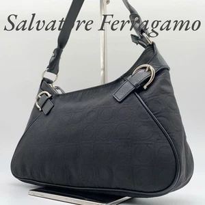 Salvatore Ferragamo One Shoulder Bag Canvas Leather Blac Used Auth Excellent JPN - Picture 1 of 24
