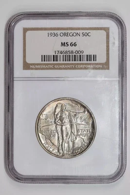 1936 OREGON TRAIL COMMEMORATIVE HALF DOLLAR NGC MS66 ORIGINAL PQ! - Image 1 of 2