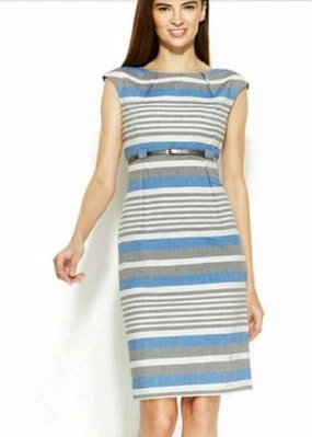 Calvin Klein Womens Stripe Sheath Sleeveless Dress Size 10 (1233) - Image 1 of 4
