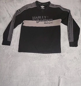 Vintage Harley Davidson Black Silver Embroidered V-Neck Sweatshirt -Large  - Picture 1 of 6