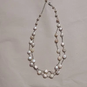 Double Strand Baroque Pearl Chain Necklace Sterling Silver 19" - Picture 1 of 10
