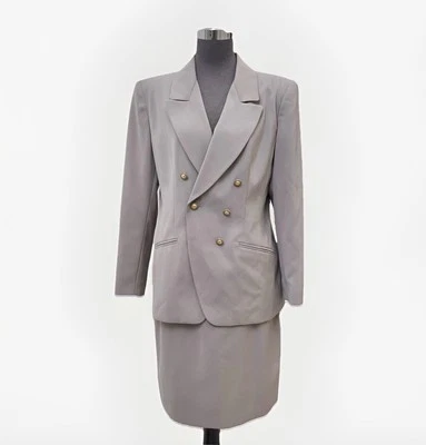 Винтажный Kasper миниатюрная юбка костюм женщин 8P серо-бежевый два изделия 90-х наплечная подкладка - Изображение 1 из 4