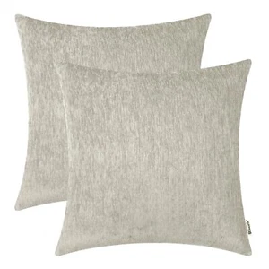 Chenille Throw Pillow Covers 18x18 Inches - Taupe Chenille Pillow Covers Pack... - Picture 1 of 6