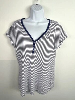 Top Charter Club Intimates talla L azul blanco rayas manga corta costero chic Foto 1 de 4