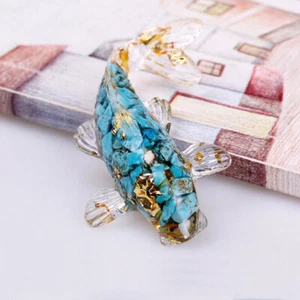 Natural Blue Howlite Turquoise Stone Quartz Crystal Koi Lucky Carp Fish Healing - Picture 1 of 8