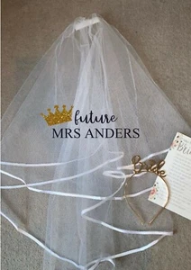 Personalised Future Mrs (Your Name) print hen party veil - GLITTER CROWN design - Picture 1 of 1