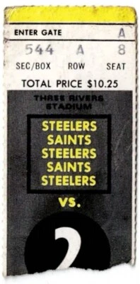 Boleto de temporada 1975 Pittsburgh Steelers vs New Orleans Saints 6/09/75 Foto 1 de 2