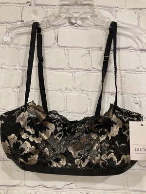 Auden Womens Size XS All Over Lace Bralette Bra Black Gold Adjustable Straps NWT - Image 1 of 4