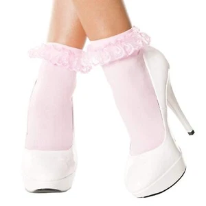 Women's Lace Ruffle Opaque Anklet Pink one Size Queen - Picture 1 of 1