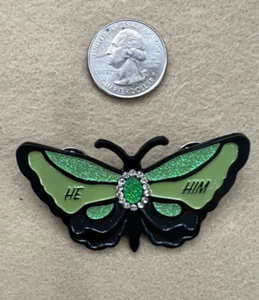 He and Him Non-Binary Pronoun LGBTQ Butterfly Pin - Picture 1 of 4