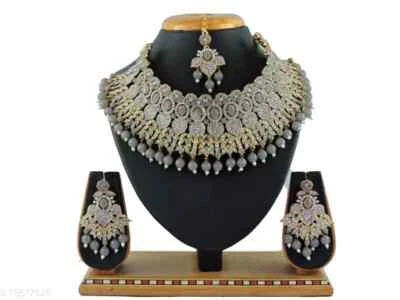 Gold Plated Indian Kundan Wedding Bridal Pearl Traditional Jewelry Necklace Set - Image 1 of 3