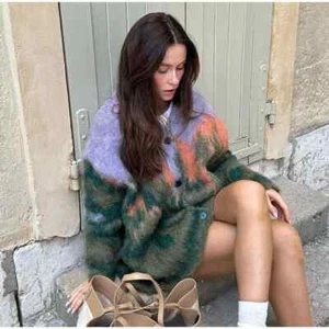 Frühling Mohair Strickjacke Damen locker Langarm Einreiher Strick - Bild 1 von 18