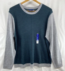Merino Wool Blend Men's Knit Pullover Sweater Forest Green / Gray Size 2XL NWT - Picture 1 of 9
