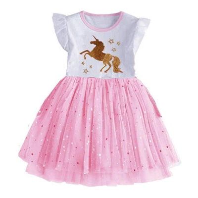 NEW Gold Unicorn Girls Pink Tutu Dress 3-4 4-5 5-6 6-7 7-8 - Image 1 of 3