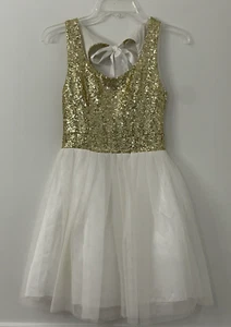 B. Darlin Teen Bow Dress Beautiful Size 5/6 White/With Gold Sequins - Picture 1 of 7