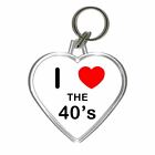 I Love Heart The 40's - Clear Plastic Heart Shaped Key Ring New