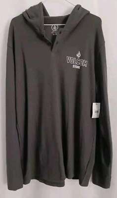 NEW Mens Volcom Stone Nunez Hooded Thermal White Logo Gray Shirt Extra Large  - Image 1 of 4