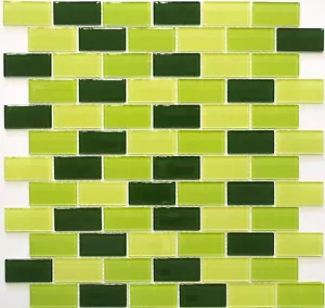 Mosaïque de verre mix kiwi vert clair/vert/vert foncé cuisine mur WC salle de bain WB66-0506 | 1 tapis - Photo 1/3