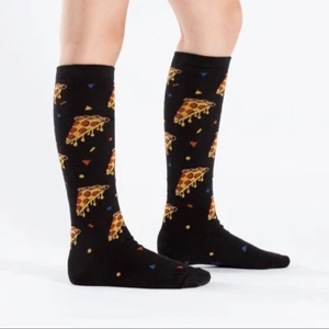 Sock it to me Juniors youth Kids Pizza party knee high Socks black - Picture 1 of 7