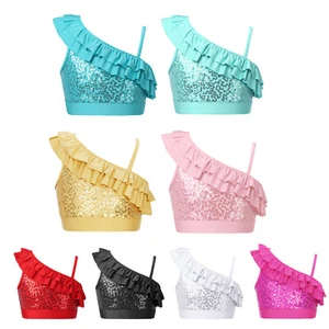 Kids Girls Top Crop Top Shirt Detail Camisole Latin Vest Band Dancewear Ruffle - Picture 1 of 73