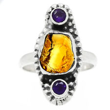 AAA Mandarin Citrine Rough & Amethyst 925 Silver Ring Jewelry s.9 BR166463