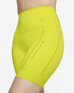 NIKE GO WOMENS RUNNING FIRM SUPPORT HIGH RISE BIKER 8” SHORTS GREEN #DQ5923-NWT - Picture 1 of 5