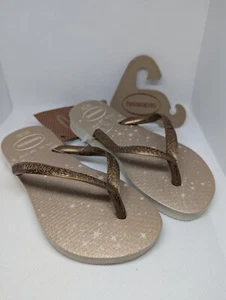 Chanclas Sandalias Havaianas Delgadas Brillo Niñas Beige Rosa Go Reino Unido Niño Talla 9 #113 - Imagen 1 de 6