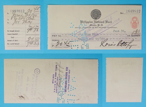 1920 Philippine National Bank Deposit Slip for Elks Club ~ #1649812 Cover