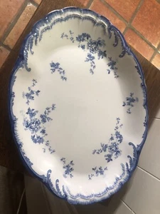 Vtg RIDGWAYSemi-Porcelain Blue/White Floral 17 x 13 Oval Platter ENGLAND *READ* - Picture 1 of 10