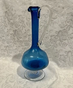 Mid-Century Blue Murano Glass Decanter Hand Blown Vintage Art - Picture 1 of 7