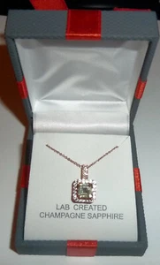CIONDOLO e collana argento sterling .925 champagne zaffiro laboratorio in scatola - Foto 1 di 5